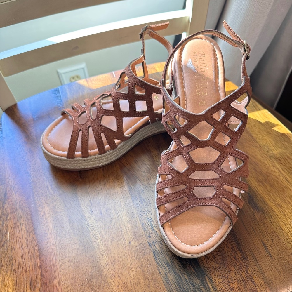 Bella Vita Platform Sandals Womens Brown Leather Espadrille Wedge Italy 8N